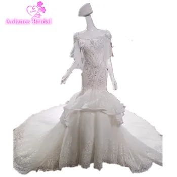 شراءفستان زفاف فاخر من الكريستال حورية البحر فستان زفاف غالي الثمن Vestido De Noiva رداء De Mariage Vestido De Noiva Curto 2018 مخصص