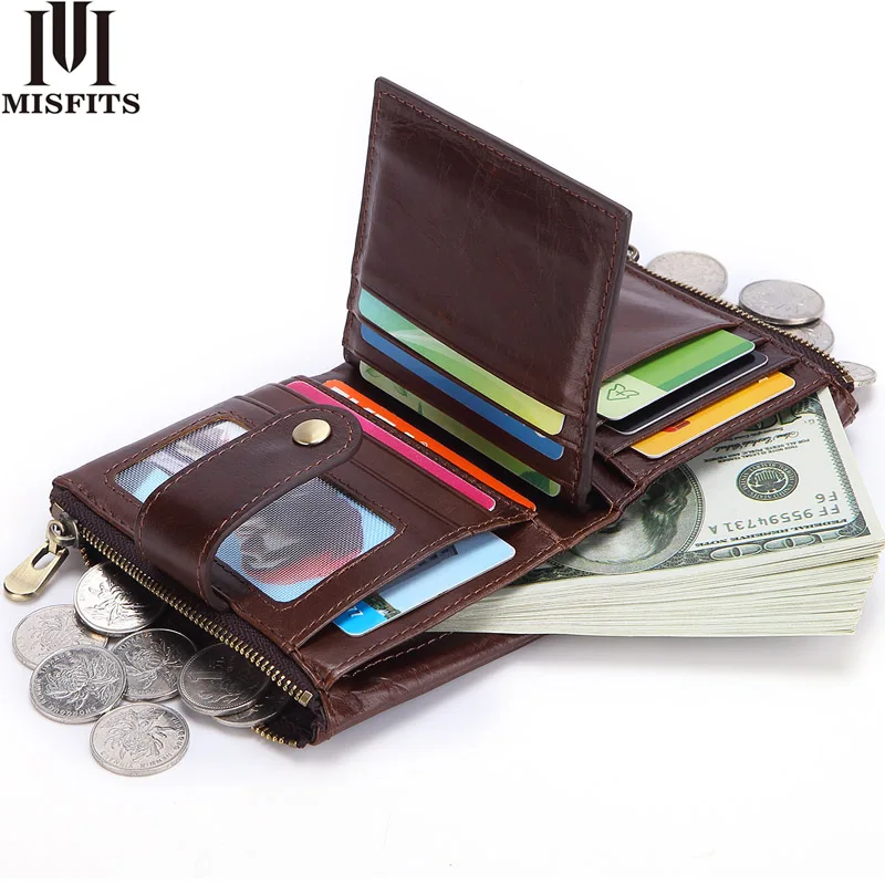 

MISFITS genuine leather rfid wallet men high quality short purse small money bag with coin pocket card holder designer wallets