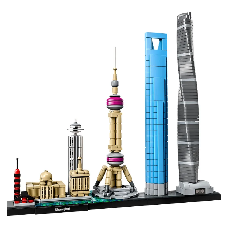 

New Compatible Legoing City Architecture Shanghai skyline set compatible Legoingls Building Blocks Bricks Toys Gift for Children