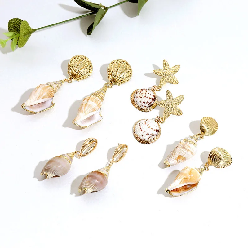 

SEDmart 2019 Korea Natural Shell Conch Drop Dangle Earrings for Women Exaggerated Geometric Handmade Gold Summer Trendy Jewelry
