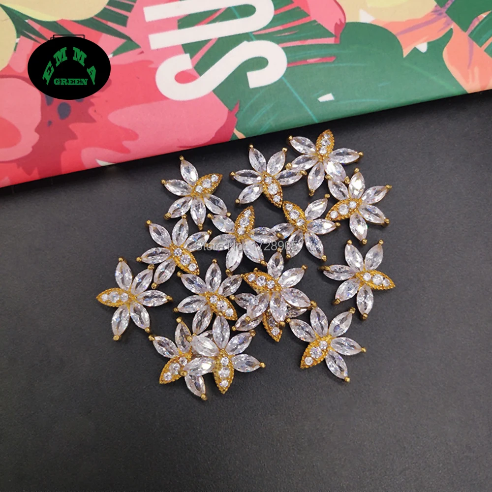 

Zircon Charm Pendant Lucky Flower Crystal Button Copper Earrings Charm DIY Jewelry Making Findings 10 pcs 16 mm