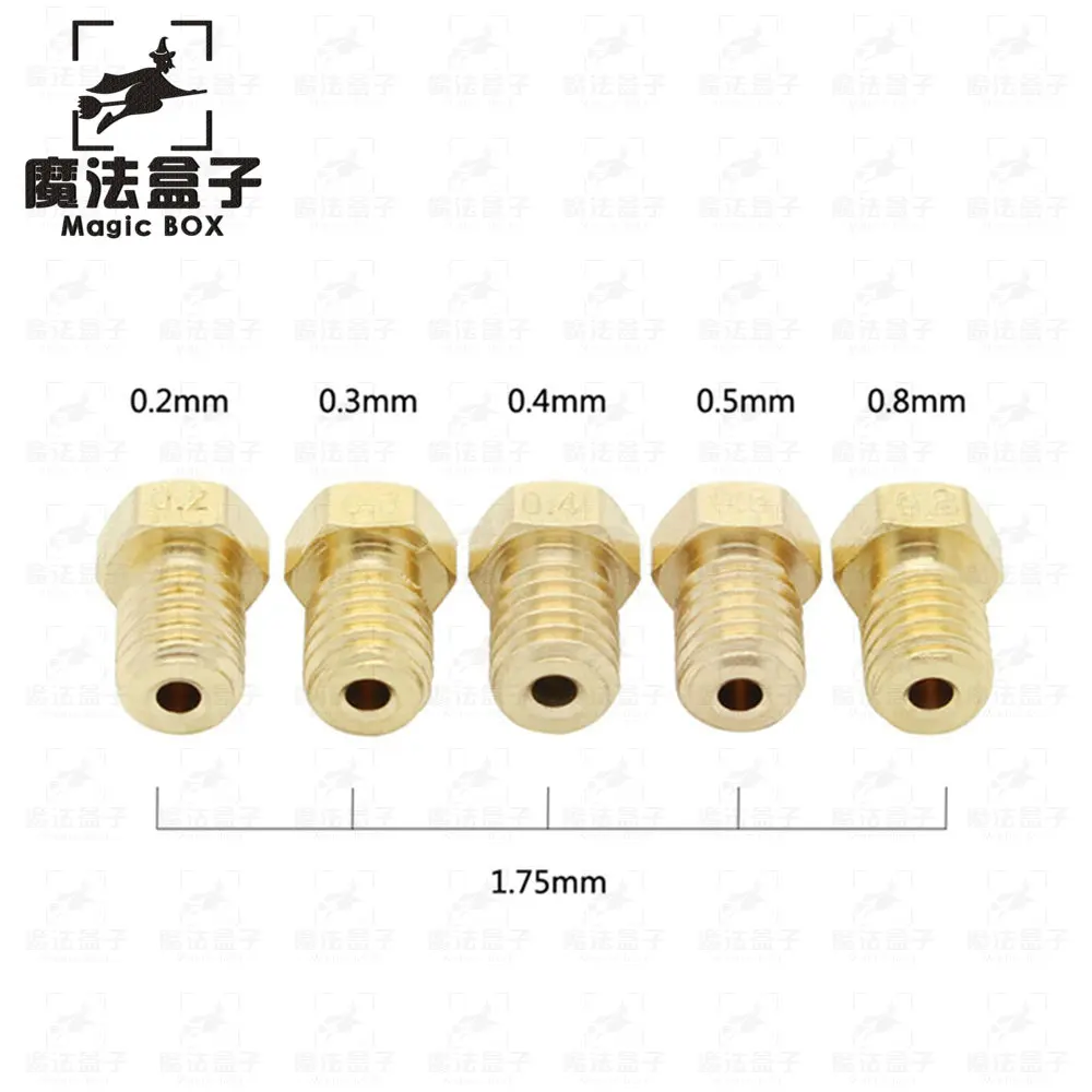 5 шт./лот V5 V6 насадка 0,2 0,25 0,3 мм 0,35 0,4 0,5 0,6 0,8 1,0 1,2 Часть Медь 1,75 мм нити M6 латунные 3D принтер Часть