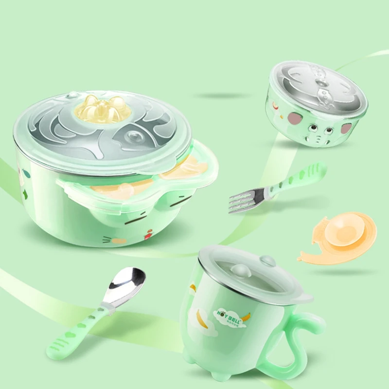 

6Pcs Baby Infant Dinnerware Set Warm Insulation Bowls Spoon Fork Cup Nonslip Suction Cup Bowl Kids Baby Feeding Tableware