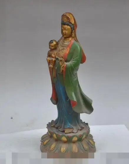 

S02558 17"china buddhism bronze lotus boy lad child Kwan-Yin Bodhisattva Goddess statue (B0413)