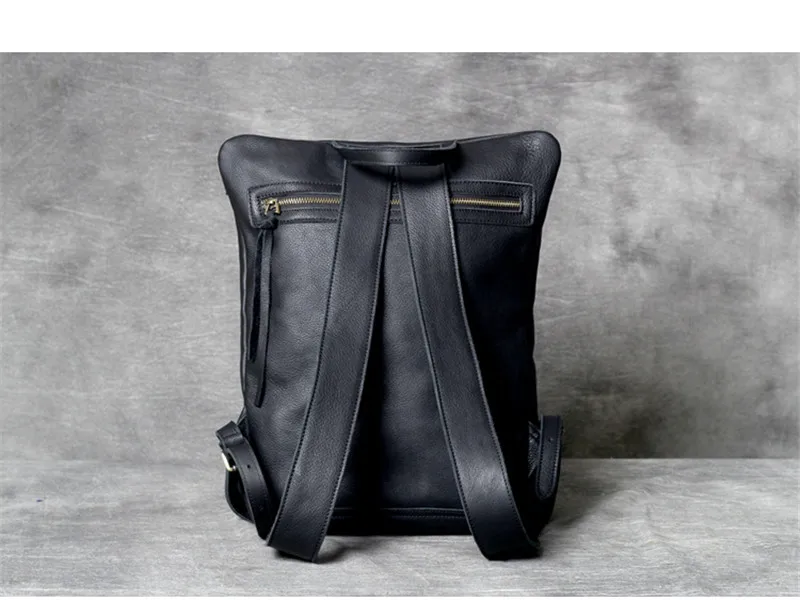 PNDME high quality fashion cowhide men's women's backpack casual simple daily light genuine leather black travel laptop bagpack