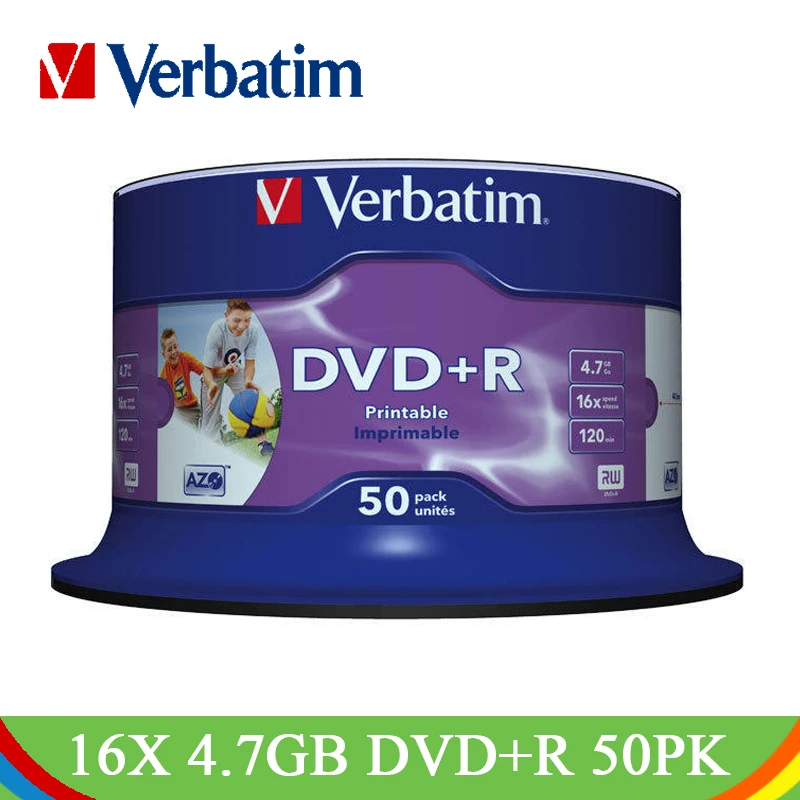 DVD диски Verbatim DVD+ R 4,7 GB 16X CD Диски Lotes белые Струйные печатные Bluray пустые компактные диски для записи DVD R пустые