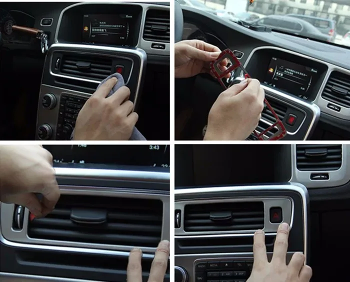 Car console air conditioning vent decorative cover trim interior stainless steel strip air outlet 3D sticker for Volvo S60 V60  (2)