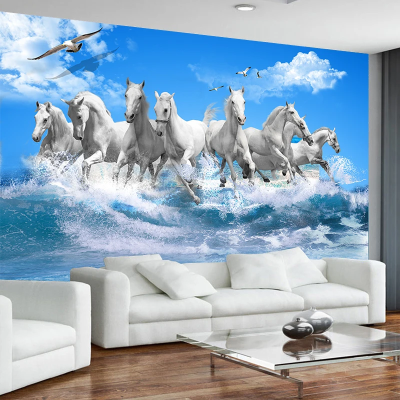 

JiaSheMeiJu Custom Non-Woven 3D Wall Mural Horses Running 3D Photo Wallpapers For Living Room TV Background Mural Wallpaper