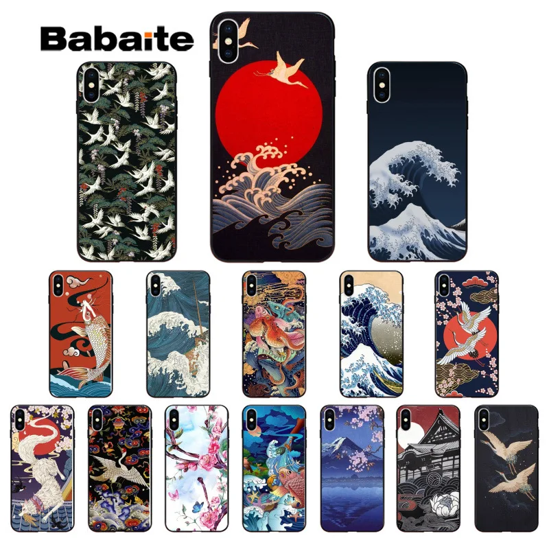 

Babaite Japanese ukiyoe Art Painting Black Soft TPU Phone Case Cover for iPhone 7 8 6 6S Plus X XS MAX 5 5S SE XR Mobile Cases