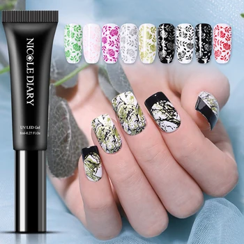 

NICOLE DIARY 4PCS Gel Polish Nail Art Stamping Polish Black White Silver Soak Off UV Gel Nails for Nail Stamping Template 8ml