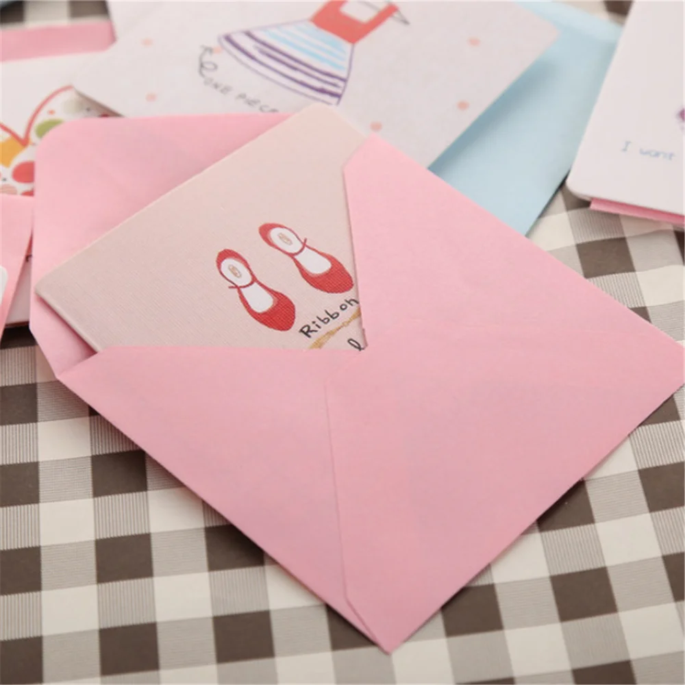 10 Card+10envelopes/set Mini Greeting Card Cute Cartoon Letter Paper Set Kawaii Stationery Birthday Card Envelope Writing Paper