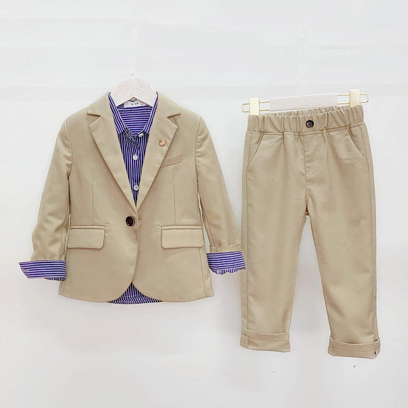 khaki Детский красивый Одноцветный костюм; вечерние костюмы для мальчиков; выпускной костюм для выступлений; детский Блейзер; брюки; комплект из 2 предметов - Цвет: khaki
