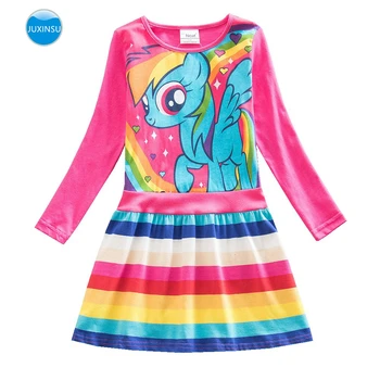 

JUXINSU Toddler Cotton My Little Girls Long Sleeve Dresses Pony Dress Rainbow Pony Cartoon Autumn Winter for Baby Girl 1-8 Years