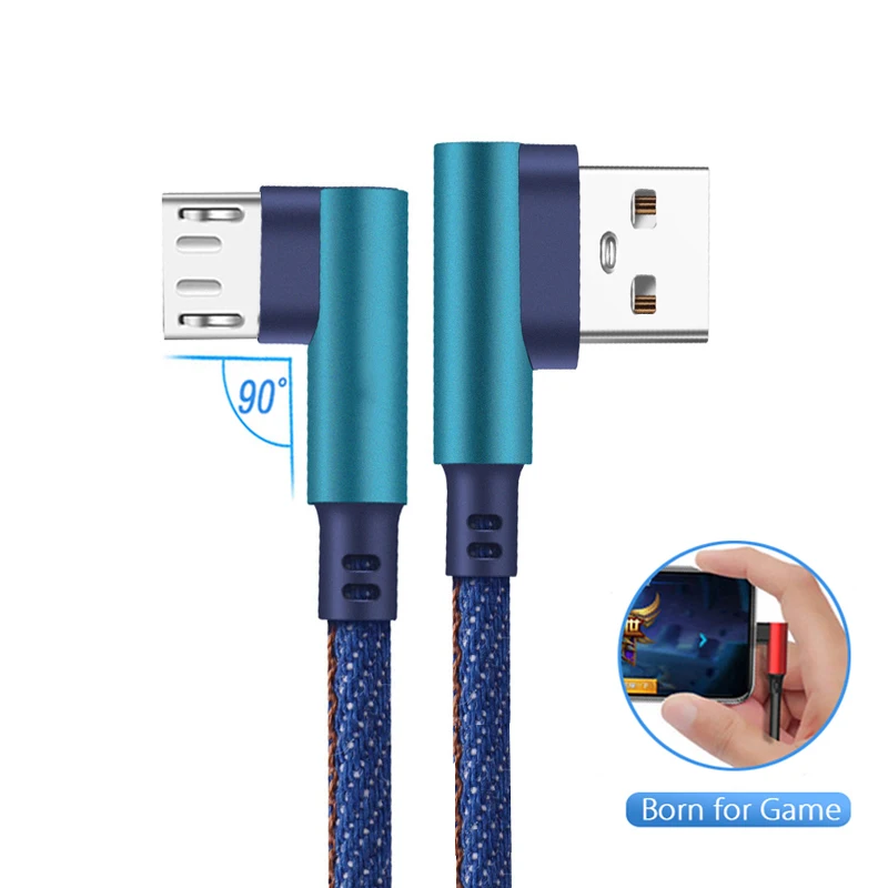 0,25 м 1 м 2 м Micro Usb кабель 90 градусов под прямым углом Micro Usb кабель джинсовый для samsung huawei Honor 20 Lite Xiaomi Redmi 8 7