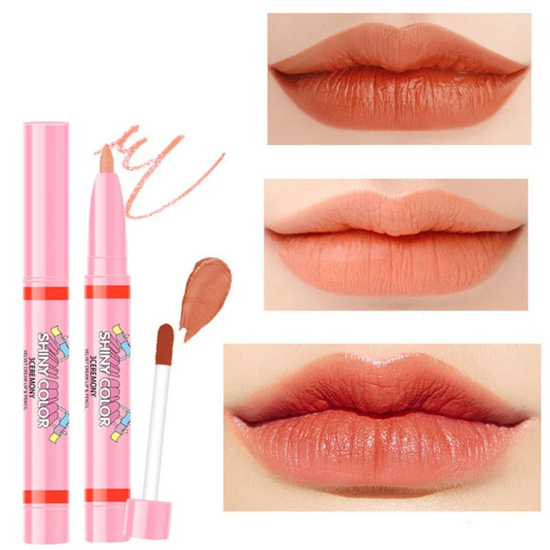 

Two-in-one lip gloss lip liner double head multi-use moisturizing easy to color gloss lip gloss set
