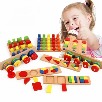 

8 pcs Montessori Geometry Shapes,Knobless Cylinders, Fraction,Stacking Sorting Board-Montessori Materials Wooden Educational Toy
