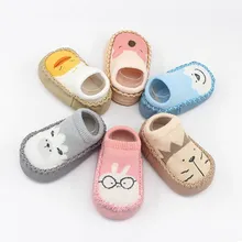 Обувь для новорожденных; Детские домашние носки-тапочки с героями мультфильмов для маленьких девочек и мальчиков; нескользящие махровые носки с резиновой подошвой