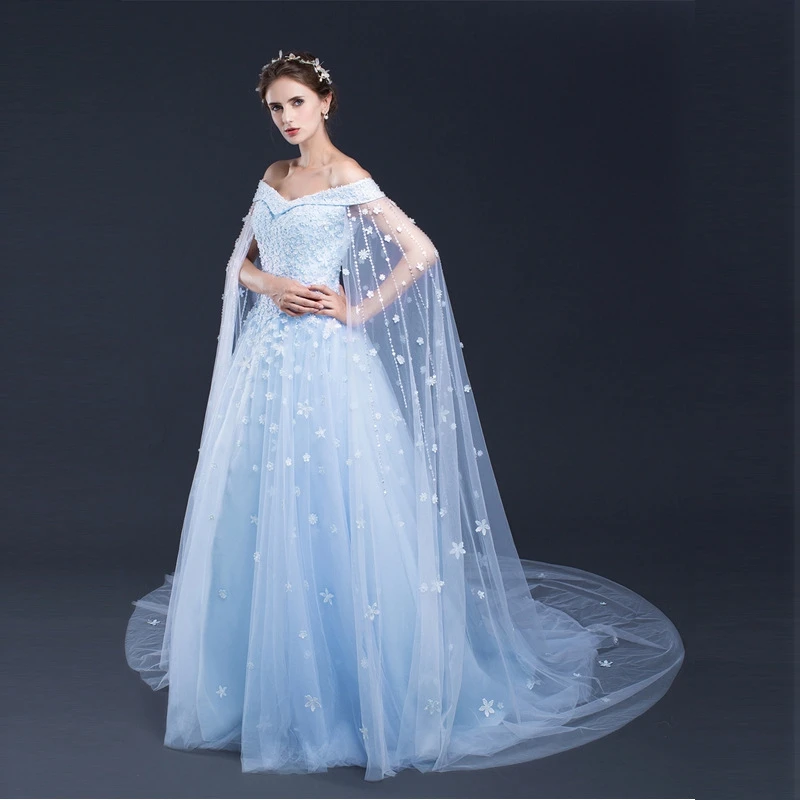 Новое поступление с открытыми плечами линии вечернее платье 2019 Комплект синего цвета Цветок Бисероплетение вечерних платьев кафтан