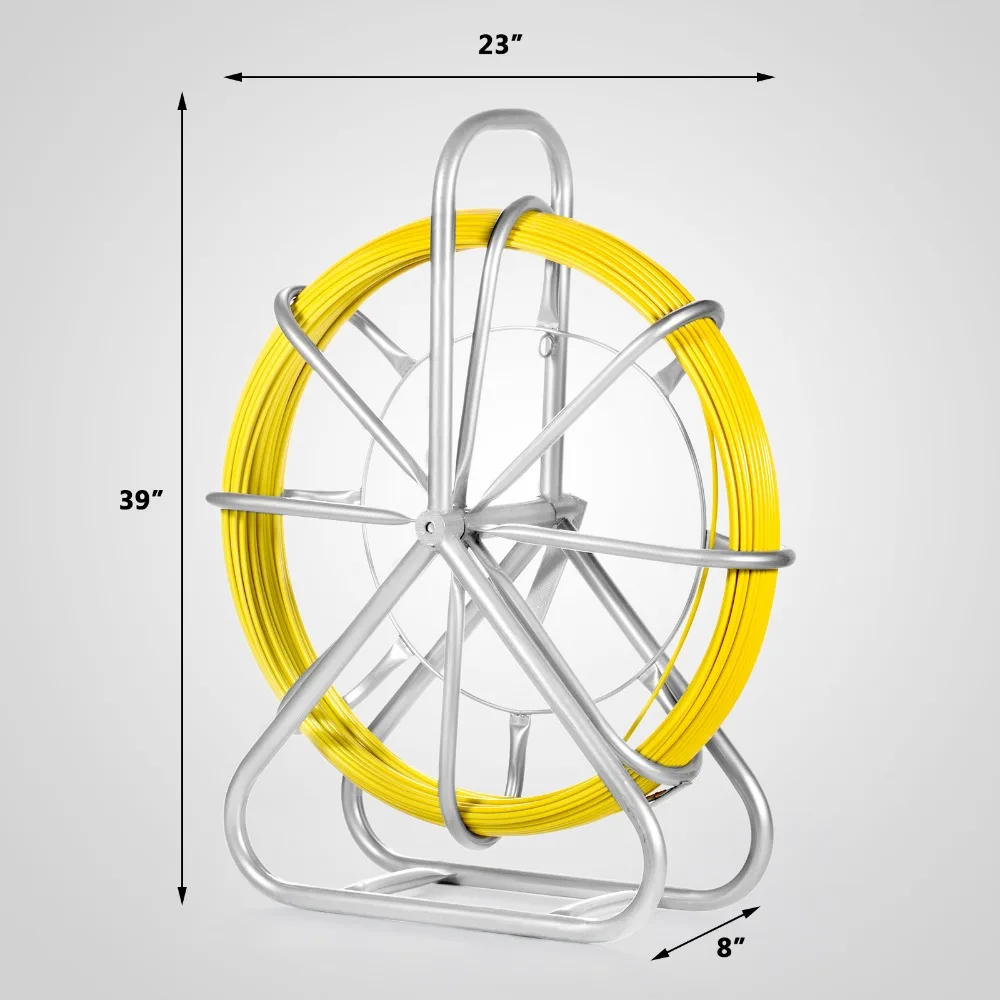 

Fish Tape Fiberglass 6MM 425FT Duct Rodder Fish Tape Continuous Fiberglass Wire Cable Running with Cage and Wheel Stand (425FT
