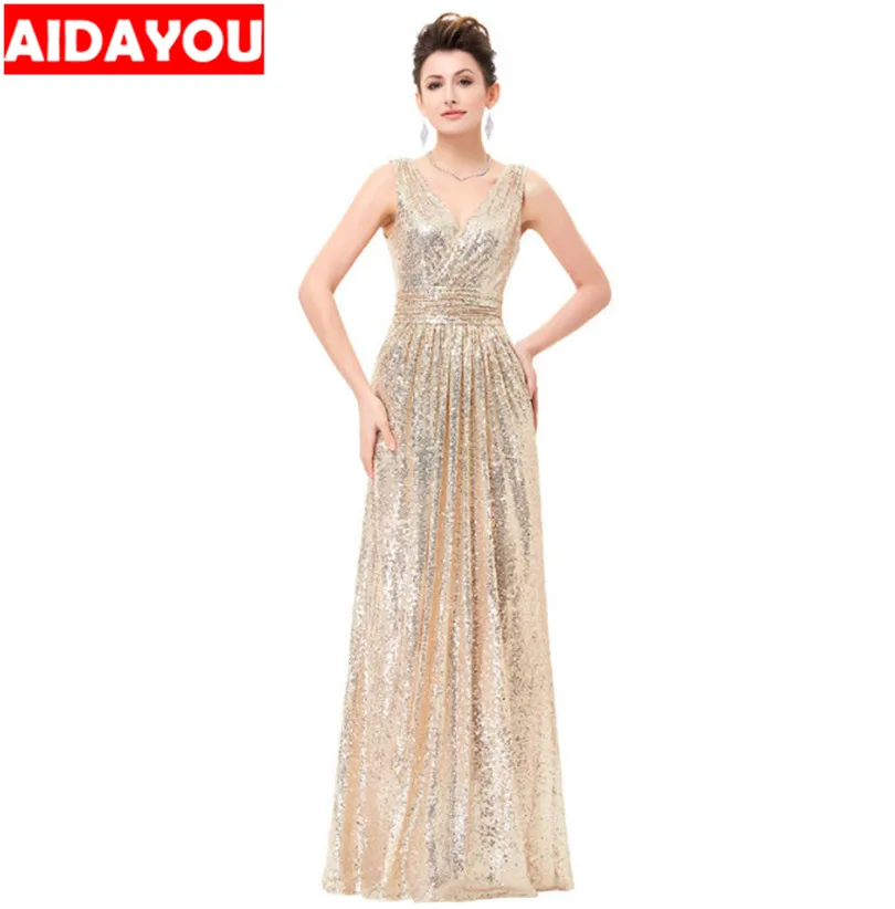 

Elegant Sleeveless Dress Evening Maxi Banquet Prom Sparkling Lace Maternity Formal Sequin Dresses Gown wed009