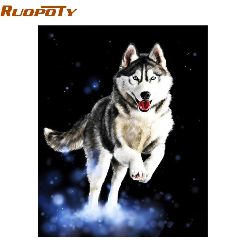 RUOPOTY рамка Huskies животные Diy живопись по номерам ручная роспись Современное