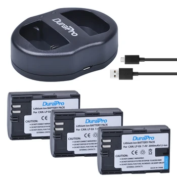 

DuraPro 3 Pack LP-E6 LP-E6N LP E6 LPE6 2000mAh Camera Li-ion Battery + USB Dual Charger For Canon 5D Mark II III 7D 60D EOS 6D