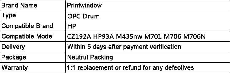 Printwindow Высокое качество Совместимость Фотобарабаны для HP cz192a HP 93a m435nw M701 M706 m706n