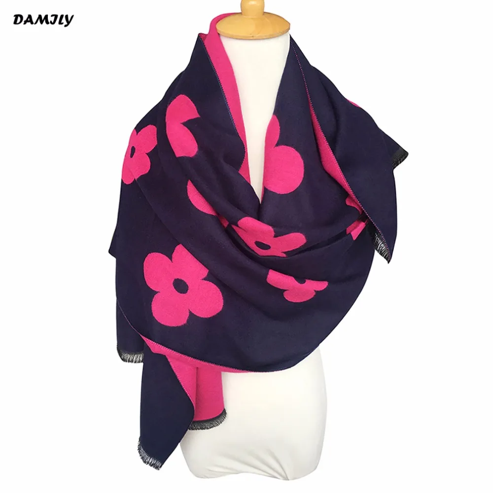 

Luxury Winter Scarf Women's Pashmina New Brand Flower Cashmere Scarf Wrap Long Blanket Scarves Soft Warm Shawls Cachecol