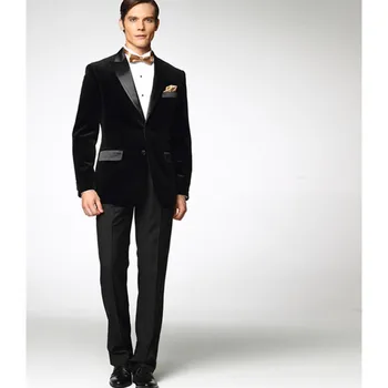 

2018 smoking Black velvet Men Wedding Suits Custom Made Slim Fit Groom Tuxedo mens suit Bridegroom terno masculino (Jacket+Pant)
