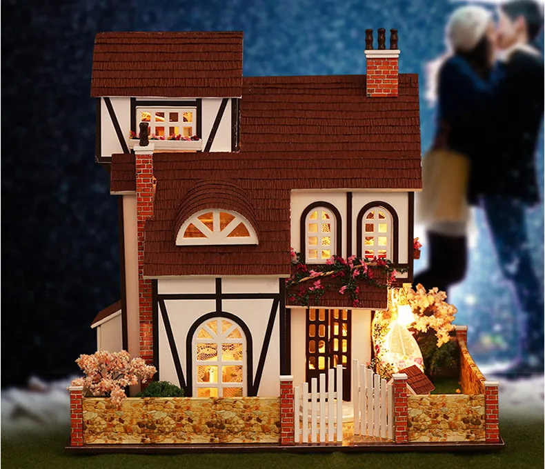 DIY деревянный дом Miniaturas с мебели DIY Миниатюрные домики кукольный домик игрушки для детей подарок на Рождество и день рождения K13