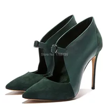 Hot Sale Green Suede Pointed Toe Women Pumps Sexy Ladies High Heels Summer Boots Buckle Wedding Dress Shoes Woman Valentine Shoe