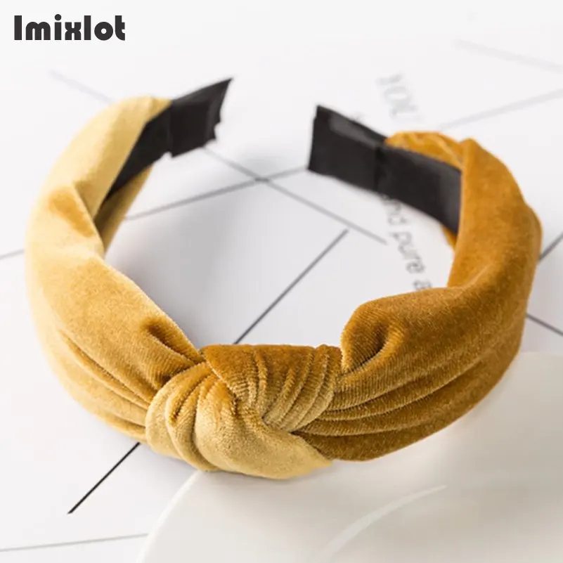 Imixlot бархат ободок с бантом одноцветное Цвет 3 мм широкая повязка на голову женские модные повязки для волос Для женщин аксессуары для волос