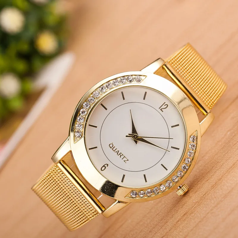 

Fashion Women's Watches Crystal Golden Stainless Steel Analog Quartz Wrist Watch Luxury Fashion Bracelet Watch Bayan Kol Saat
