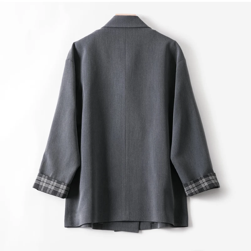 Shuchan Woman Blazer 2019 Double Breasted Gray Double Breasted  Notched Loose Blazer Feminino Fashion Womens Tops Casual