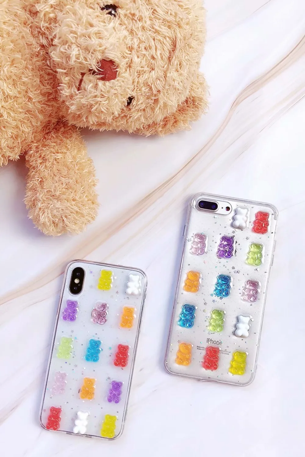 Модные милые корейские цвет мультфильм 3D плюшевый медведь мягкие силиконовые чехол для iPhone X 6 6s 7 8 плюс полный Чехол Капа Fundas