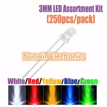 250 шт 3 мм светодиодный набор, ультра яркий прозрачный зеленый желтый, синий, белый красный светодиод