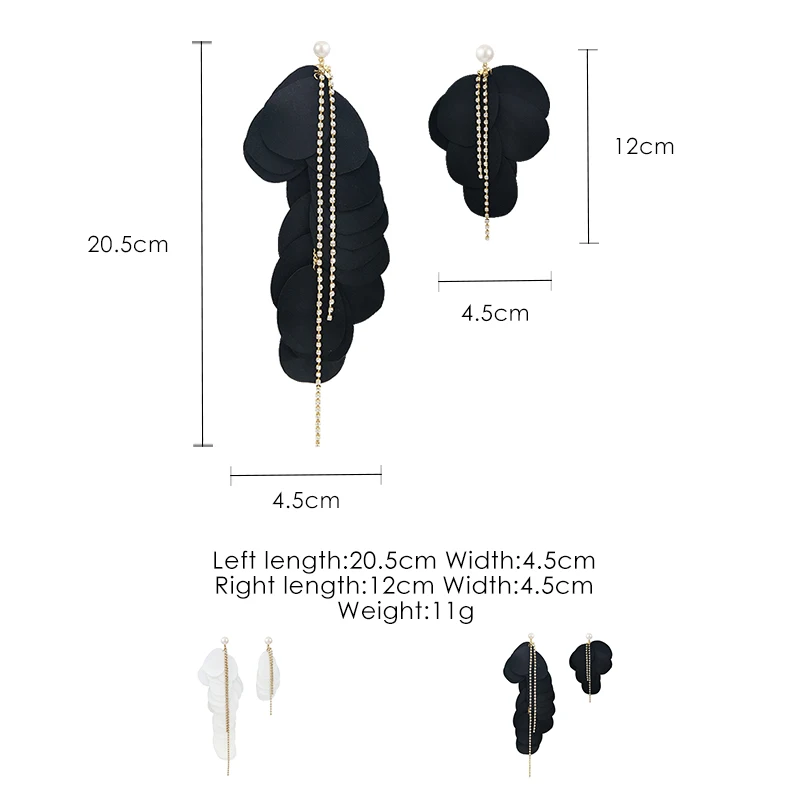 

Cloth flower petals earrings length asymmetric earrings female fashion temperament wild long earrings
