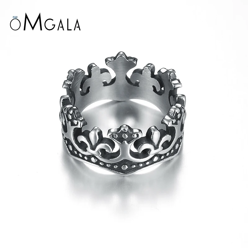 

OMGALA Men's Rings Black Royal King Crown Knight Fleur De Lis Cross Vintage Rings for Men Jewelry