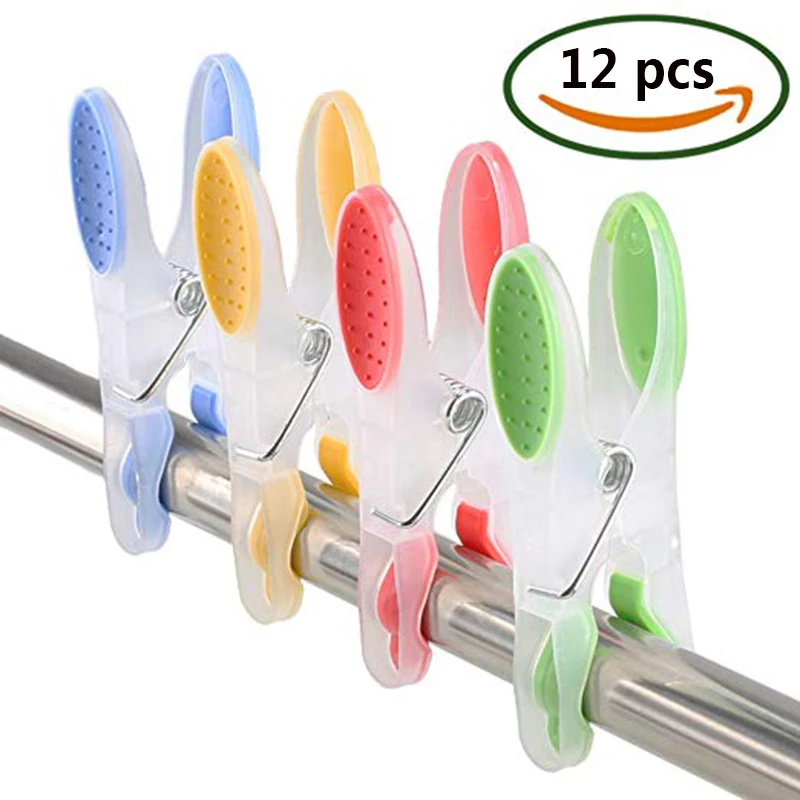 

12pcs/set Laundry Clothes Pins Non slip Hanging Pegs Sock Beach Towel Clips Plastic Hangers Racks Clothespins Home Accessories