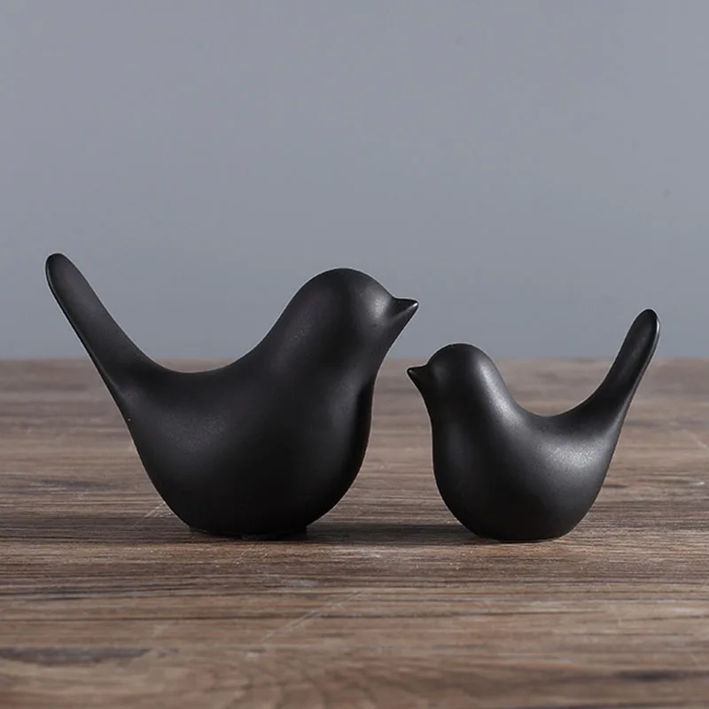 

2019 Ceramic Bird Abstract Ornament Matte Black White Glaze Decoration for Home
