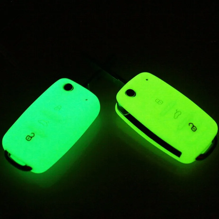 

Luminous 3 Buttons Silicone Car Key Cover Case For VW Golf Bora Jetta POLO Passat For Skoda Superb Octavia Fabia SEAT Ibiza Leon