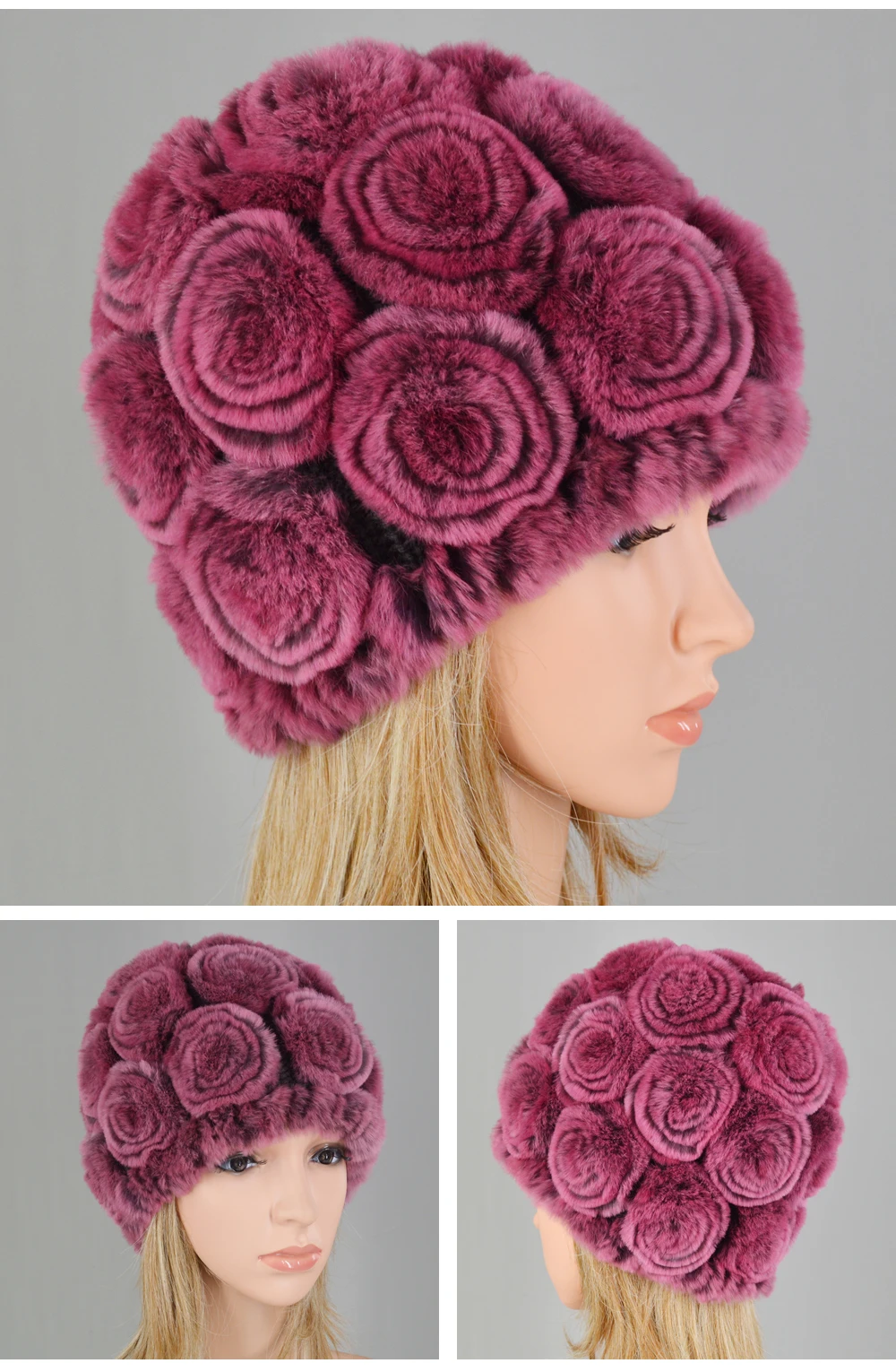 Лидер продаж зима Для женщин Knitted100 % натурального меха кролика Rex шляпы с рисунком DIY женский помпон из натурального меха шапки вязать