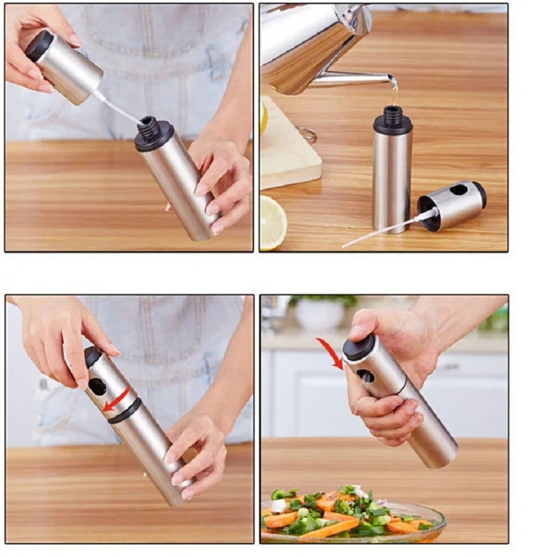 1PC Stainless Steel Olive Pump Spray Bottle Oil Sprayer Oiler Pot BBQ Barbecue Cooking Tool Can Pot Cookware kitchen Tool