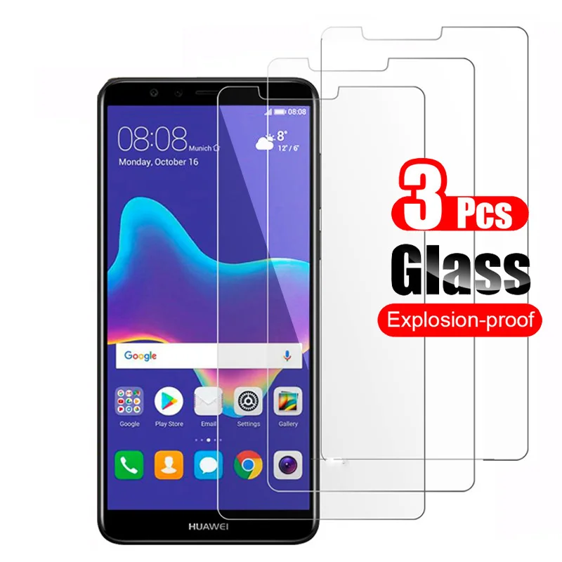 

3Pcs On For Huawei Y9 (2018) Tempered Glass Screen Protector Shield For Huawei Y9 2018 Protective Phone Glass Film 9H