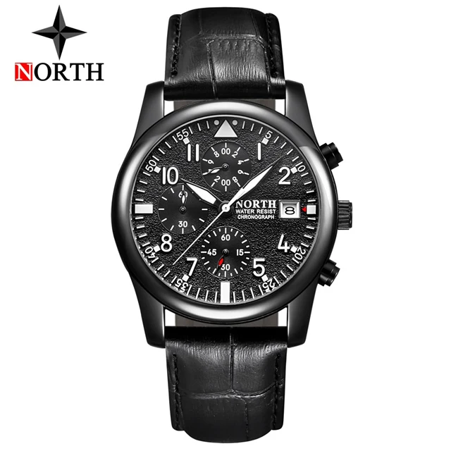 

NORTH Fashion Sport Mens Watches Top Brand Luxury Quartz Watch Men Leather Waterproof Military Wrist Watch Relogio Masculino
