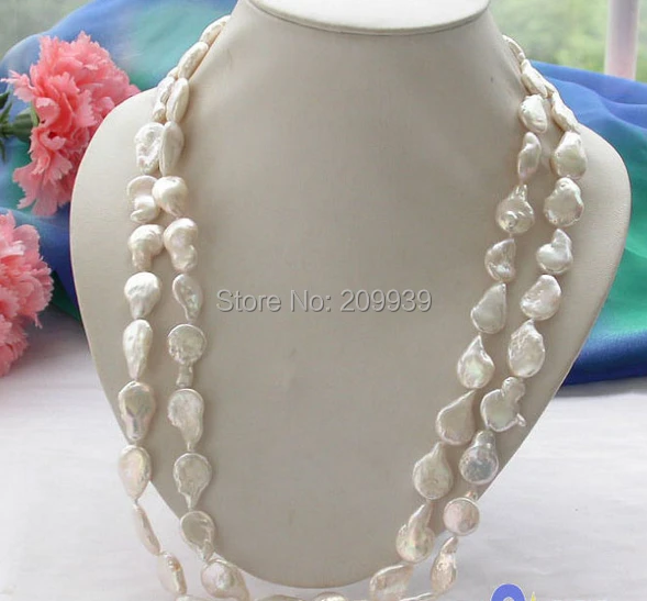 

huij 001043 50inch 16mm white coin freshwater cultured pearl necklace
