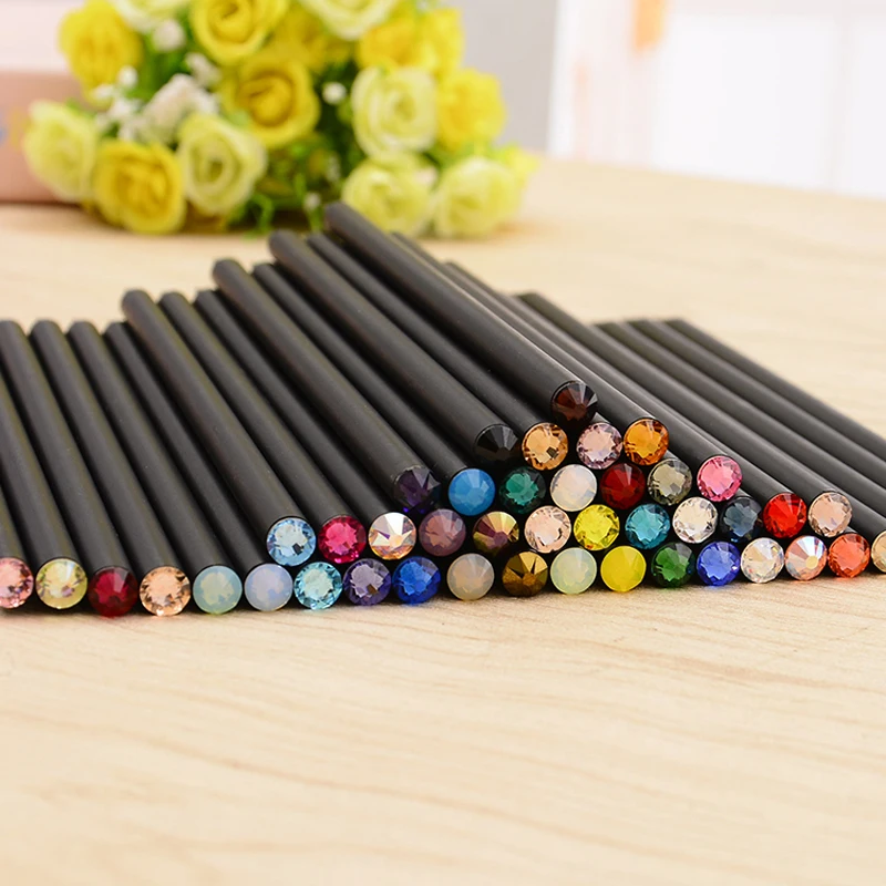 EZONE 12 шт. простой стиль карандаш милый кавайный деревянный черный стержень HB карандаш с красочными бриллиантами школьные канцелярские принадлежности