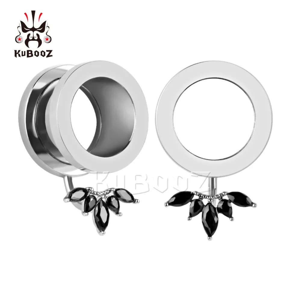 KUBOOZ Ear Piercings Plugs Tunnels Jewelry Gemmed Flower Drop Eyelets Stainless Steel Flare Screw Back Plugs Gauges