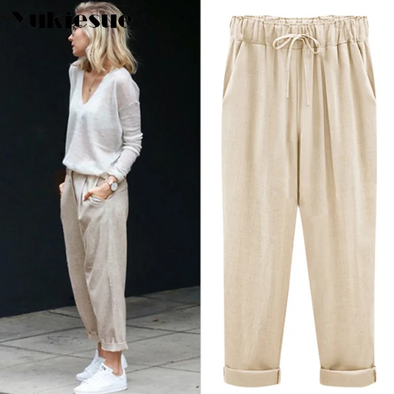 Harem pants capris women 2018 summer style high waist loose candy color cotton linen pants female trousers Plus size M-6XL Harem pants capris women 2018 summer style high waist loose candy color cotton linen pants female trousers Plus size M-6XL