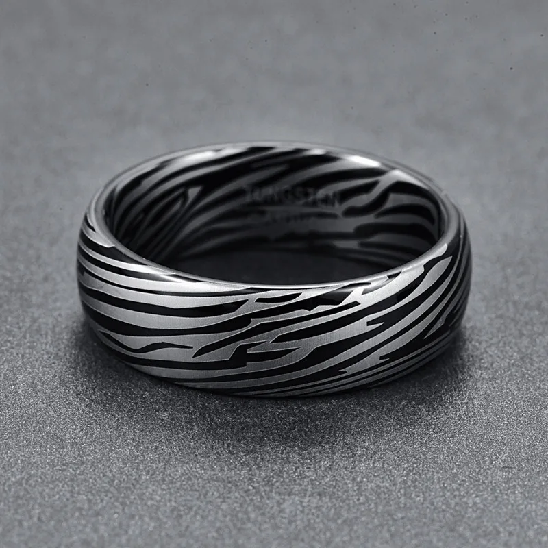 2018 Classical engaged men rings Dome Damascus Tungsten Ring Personality Wedding bridegroom Jewelry Gift ring size 7-12